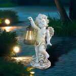Statue du jardin des anges, sculpture d'ange f��rique, figurine ange gardien avec lanterne led solaire, ...