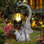 Statue de jardin, lampe solaire, d�coration d'ext�rieur, �l�phant, id�e cadeau pour maman, femme, homme, ...