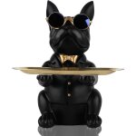 Statue de plateau de rangement de table de bouledogue noir en r�sine, tirelire de sculpture de bouledogue, ...