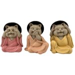 Statuette de bouddha et chat en m�ditation zen, � voir, entendre, parler, voir �, d�coration orientale ...