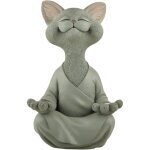 Statuette chat gris bouddha mditant, dcoration jardin / maison, cadeau amoureux chats