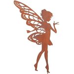 Statuette f�e en m�tal rouill�, pique de jardin, figurine d�corative, elfe sur b�ton, 25x16cm (grand) ...