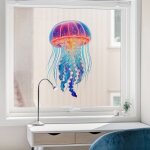 Stickers dcoratifs lectrostatique, mduse, bleu, rose, orange, mer, animaux marins, enfant, 68 cm x ...