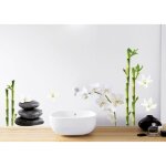 Sticker décoratif, photo bambou, avec des galets et orchidées dans un style zen, 68 cm x 48 cm Sticker décoratif, photo bambou, avec des galets et orchidées dans un style zen, 68 cm x 48 cm