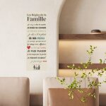 Sticker d�coratif, les r�gles de la famille, citation, affiche, beige, 68 cm x 24 cm