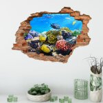 Sticker mural 3d motif trou de mur ( poissons)