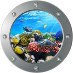 Sticker mural 3d submarine porthole ocean fish (diam�tre : 29cm), d�coration murale, chambre d'enfant, ...