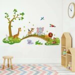 Sticker muraux animaux jungle autocollant mural arbres amovible deco stickers girafe �l�phant singe chambre ...