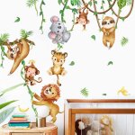 Stickers muraux animaux de la jungle, koala, lion, singe, paresseux, vigne, d�coration murale pour chambre ...