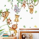 Stickers muraux animaux de la jungle, koala, lion, singe, paresseux, vigne, d�coration murale pour chambre ...
