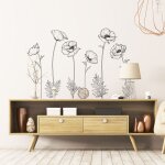 Stickers muraux sticker mural autocollant - fleurs coquelicots - adhsifs fond transparent - 60x60cm
