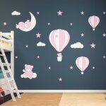 Ambiance - sticker - stickers muraux sticker mural autocollant - montgolfi�res et oursons dans les nuages ...