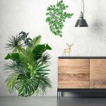 Sticker mural bricolage muraux tropicaux plante feuille palmier autocollants mur etanche amovible pour ...