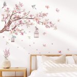 Stickers muraux d�coratifs en vinyle avec fleurs de cerisier, branches de magnolia et oiseaux, motifs ...