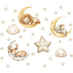 Stickers muraux enfants animaux endormis cerf autocollants muraux mural stickers lune nuage pour chambre ...