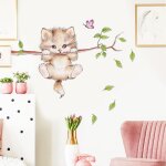 Stickers muraux enfants chat mignon (70x50 cm) i autocollants animaux for�t arbre branche fleurs i sticker ...