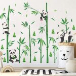 Stickers muraux enfants panda autocollant mural bambou animaux de la fort deco stickers chambre enfants ...
