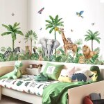 Stickers muraux enfant xxl animaux de la jungle arbre autocollant mural safari girafe �l�phant l�opard ...