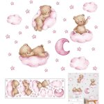 Stickers muraux �toile lune ourson nuages, amovibles pour cr�ches p�pini�res d�coration murale