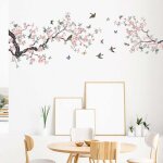 Stickers muraux fleurs de cerisier rose autocollants muraux mural stickers branche arbre pour chambre ...