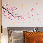 Stickers muraux fleurs de cerisier rose autocollants muraux mural stickers pour chambre salon mur tv