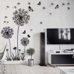 Stickers muraux fleurs de pissenlit noir (150x114cm) i papillon plantes branche arbre i autocollant sticker ...