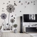 Stickers muraux fleurs de pissenlit noir (150x114cm) i papillon plantes branche arbre i autocollant sticker ...