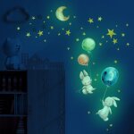 Stickers muraux fluorescents pour enfants, lune, �toiles, lapins et ballons phosphorescents, stickers ...