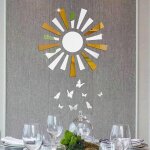 Sticker mural miroir amovible acrylique argent / or, d�co maison diy, motifs soleil et papillon, facile ...