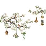 Stickers muraux oiseau sur branche d'arbre fleur d�coration d'int�rieur salon chambre multicolore art ...