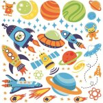 Stickers muraux plan�tes dans l'espace autocollants muraux mural stickers fus�e solaire syst�me pour ...