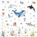 Stickers muraux sous la mer poissons tropicaux autocollants muraux mural stickers tortue ocan algues ...