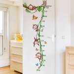 Sticker mural toise mesure singes vignes branche chouette oiseau arbre enfants