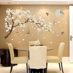 Sticker mural en vinyle d�coratif repr�sentant des fleurs de cerisier et un oiseau sur une branche, pour ...