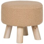 Stool - tabouret bas tissu boucl beige pieds en pin naturel