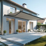 Store banne coffre int�gral hevoa 6, 00x3, 50 m (motoris� secours t�l�commande + led, ral7016st, taupe ...