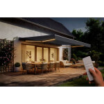 Store banne motoris� � led semi - coffre structure grise fazzio 5x3m toile grise