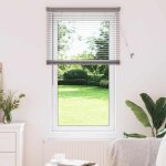 Store de fen�tre avec des rideaux manuel argent aluminium