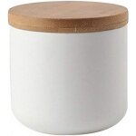 Sucrier en cramique blanche avec couvercle en bois, compartiment  sucre, pot  sel et poivre, bote ...