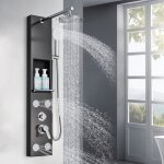 Colonne de douche hydromassante noir en acier inoxydable avec buses massants colonne douche murale multifoncti ...