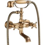 Suguword ? mitigeur de baignoire r�tro en laiton ? double poign�e crois�e ? douchette � main ? entraxe ...