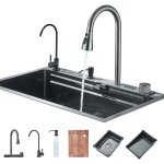 Vier cuisine Évier à cascade numérique évier en acier inoxydable avec distributeur de savon robinet extractibl ... Vier cuisine Évier à cascade numérique évier en acier inoxydable avec distributeur de savon robinet extractibl ...