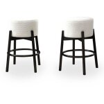 Sully - lot de 2 tabourets effet peau de mouton blanc et bois noir