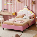 Sunfecili ? lit enfant 140x200 ? capitonnage velours rose doux ? t�te de lit avec led r�glables ? structure ...