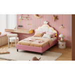 Sunfecili - lit enfant 90 x 200, lit fille, lit crown, lit led, capitonnage velours rose doux , t�te ...