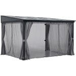 Sunjoy - tonnelle murale en acier meije avec rideaux et filet - 360 cm x 300 cm, noir