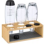Support pour 3 bouteilles telles que les sodastream, en bambou, égouttoir pratique, nature et gris - ... Support pour 3 bouteilles telles que les sodastream, en bambou, égouttoir pratique, nature et gris - ...