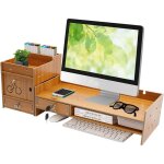 Support d'�cran en bois pour bureau, avec tiroirs et verrou, organiseur de bureau, �tag�re de rangement, ...