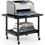 Costway - support d'imprimante  2 niveaux, meuble imprimante avec 4 roues (2 verrouillables) et tagre ...
