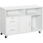Support d'imprimante  2 tiroirs meuble de rangement sur roulettes tagres ouvertes et placard, 100 ...
